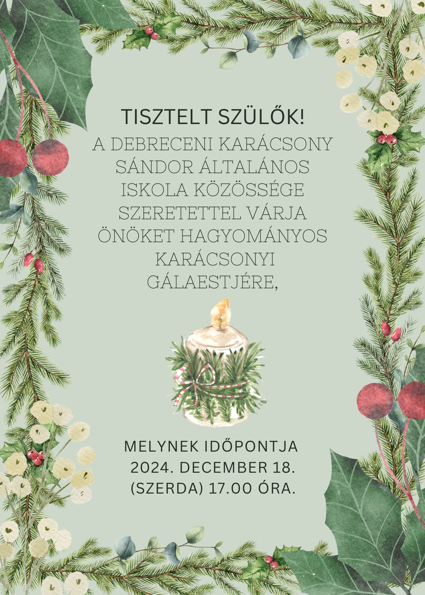 Green And Red Watercolor Christmas Party Invitation